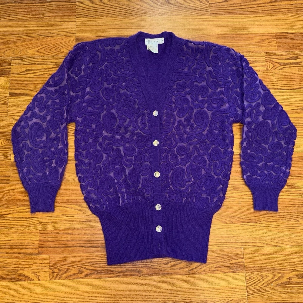 Shannan Purple Cardigan 50% Lambswool 40% Rabbit Hair 10% Nylon Size M